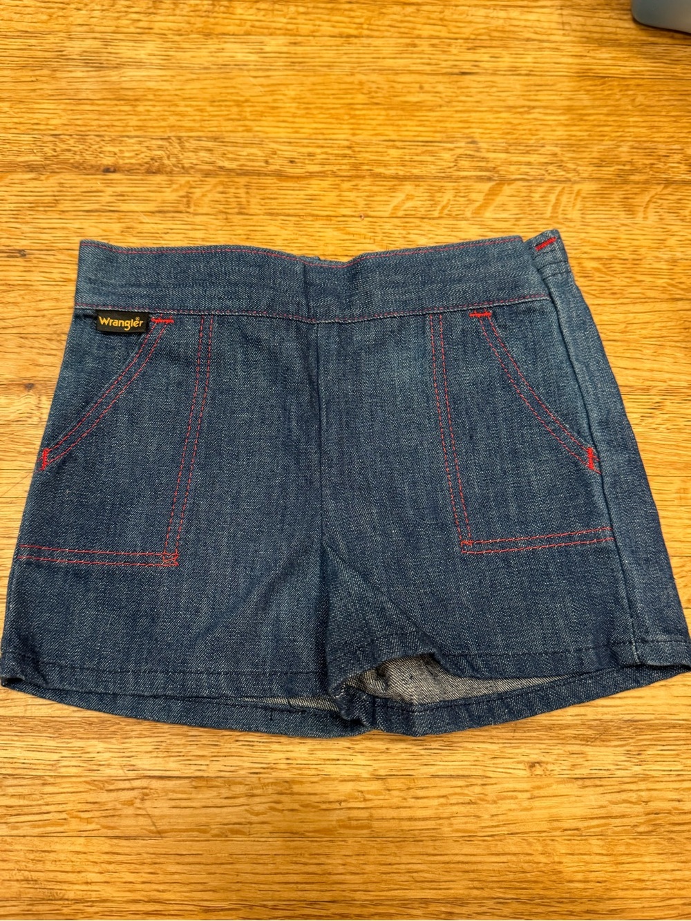 Vintage Wrangler Kids Denim Shorts Red Stitch Embroidered Pocket Retro 70s 3T